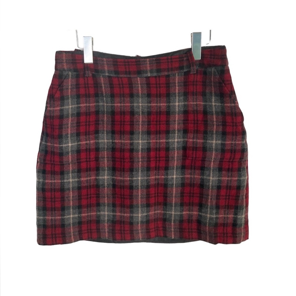 Eddie Bauer Red Black Tartan Plaid Fully Lined Wool Skirt